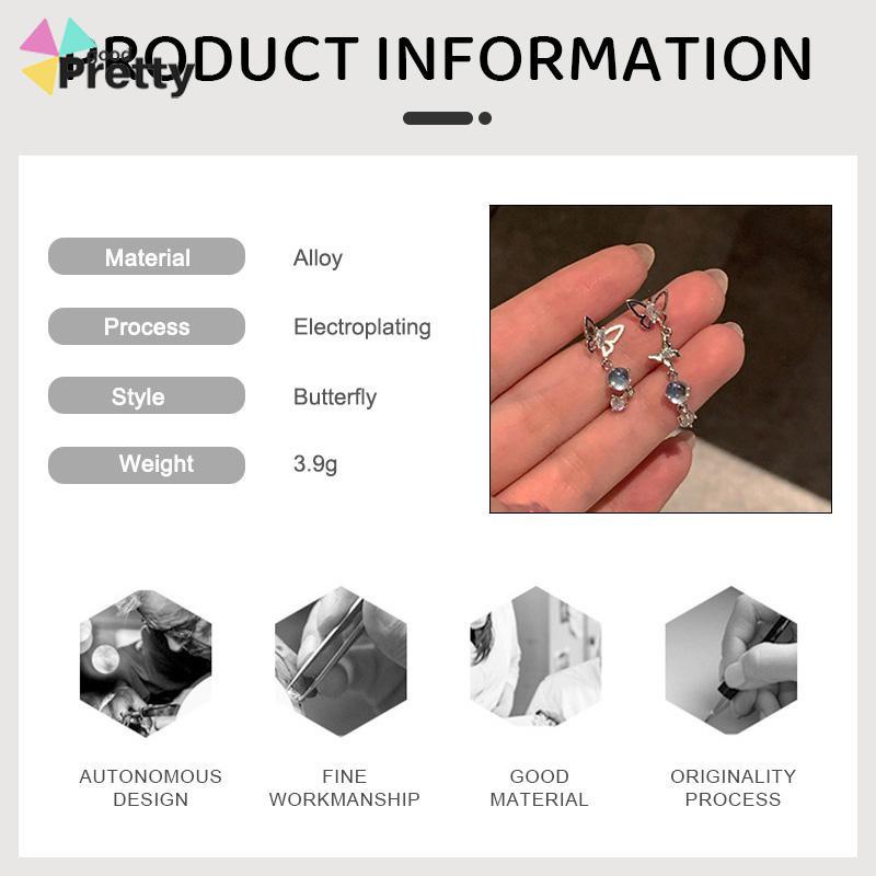 S925 Anting Rumbai Kupu-kupu Asimetris Perak Desain Mewah Anting Premium Sense - PD