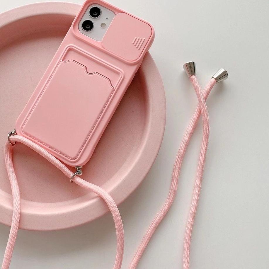 Baru SoftCase dompet kartu polos Bahan Silikon Dengan Lanyard dan Card Holder Untuk Iphone Xr , Xs/X