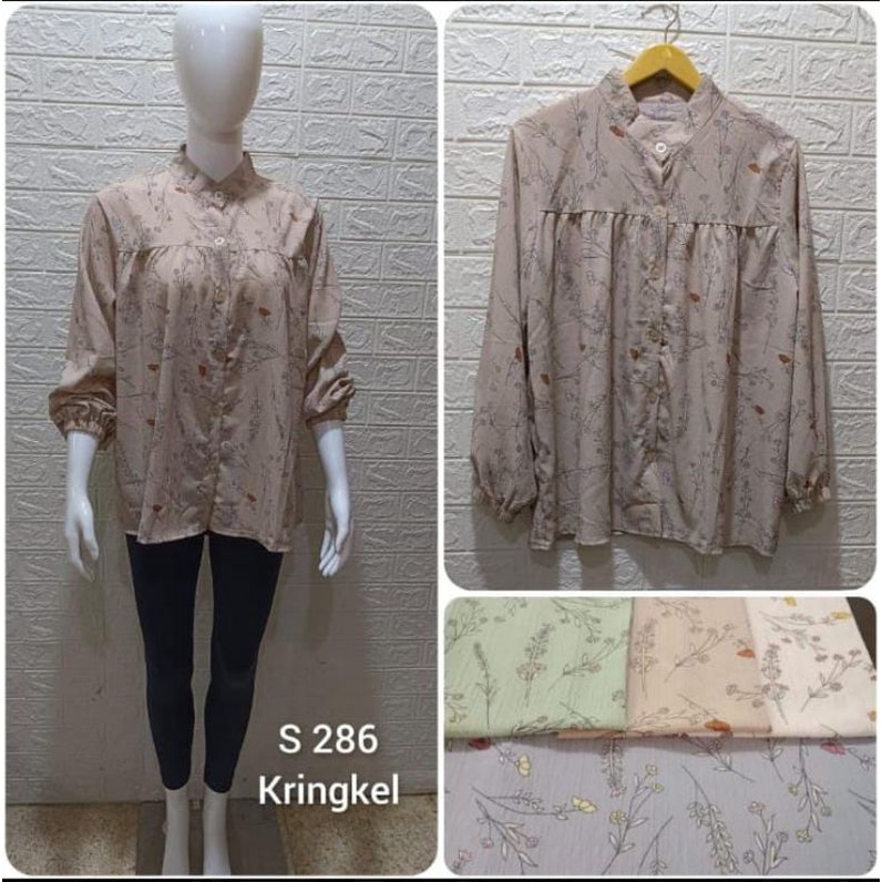 SIDNEY Atasan Kemeja Krinkel Kancing Bunga Fit to XXL