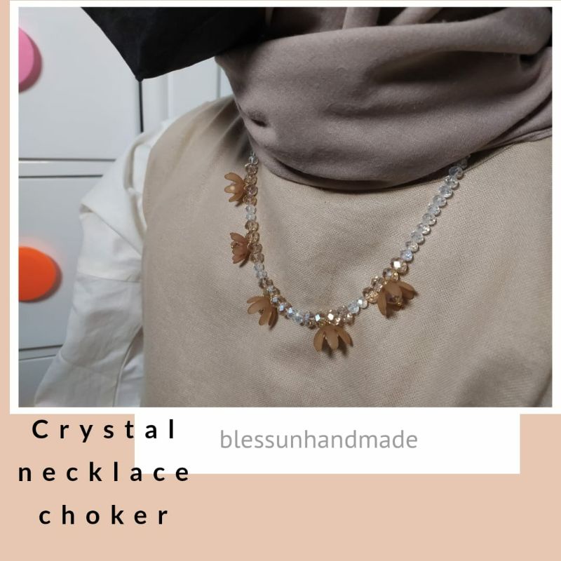 crystal necklace choker flower beads by blessun handmade / kalung hijab mutiara / kalung manik