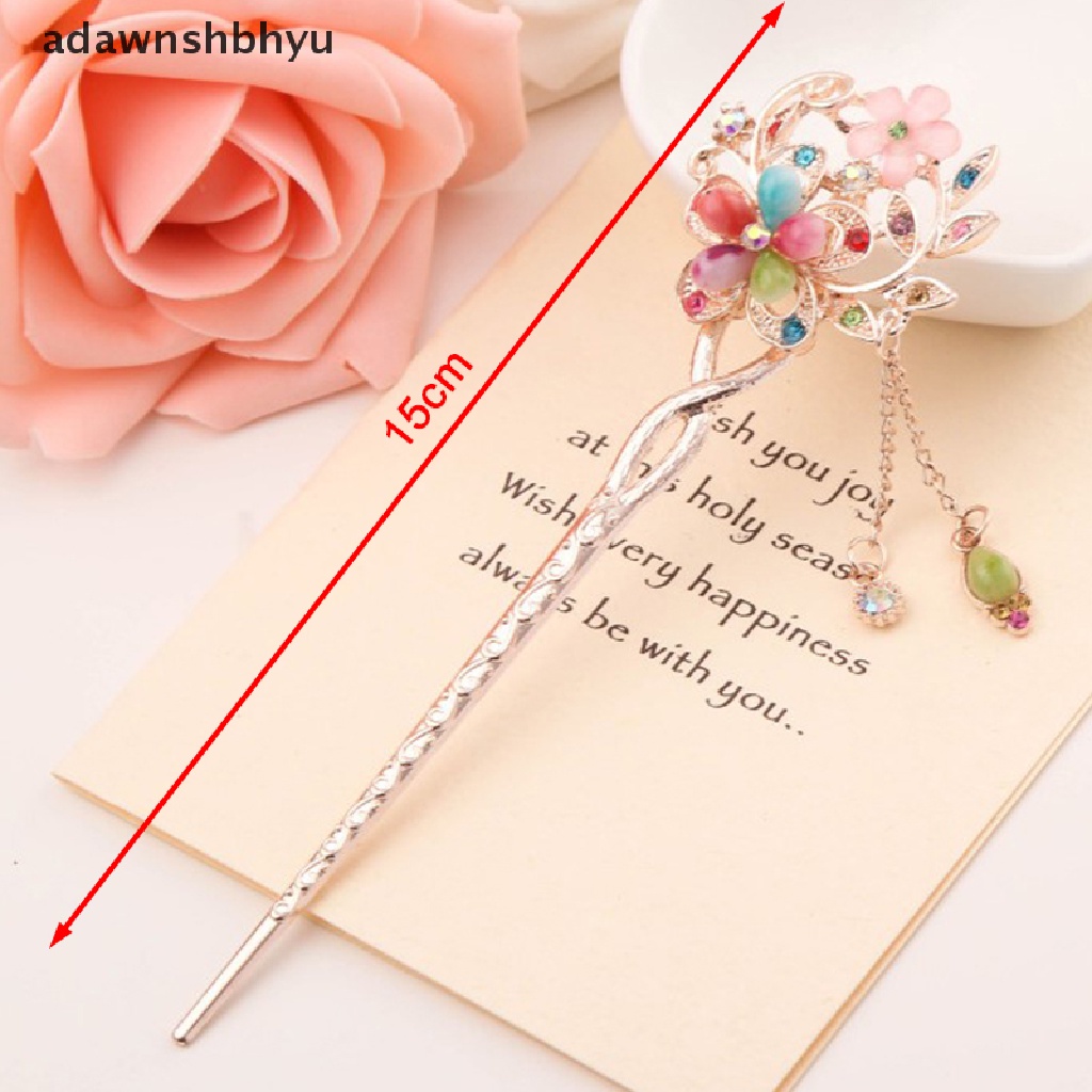 Adawnshbhyu Hair Stick Metal Rhinestone Chops Wanita Rumbai Mutiara Bunga Jepit Rambut ID