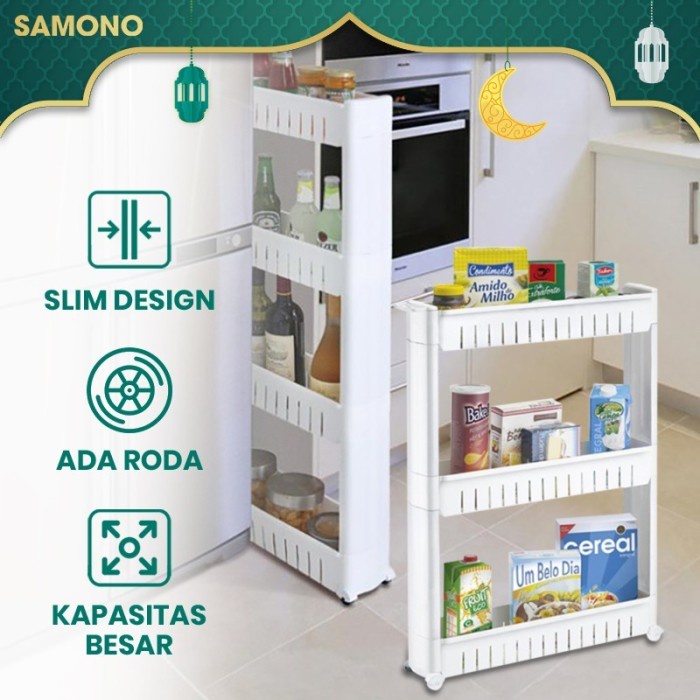 Rak Samono Rak Ramping 3 Susun Dapur Plastik Ada Roda Slim Design Ssr01