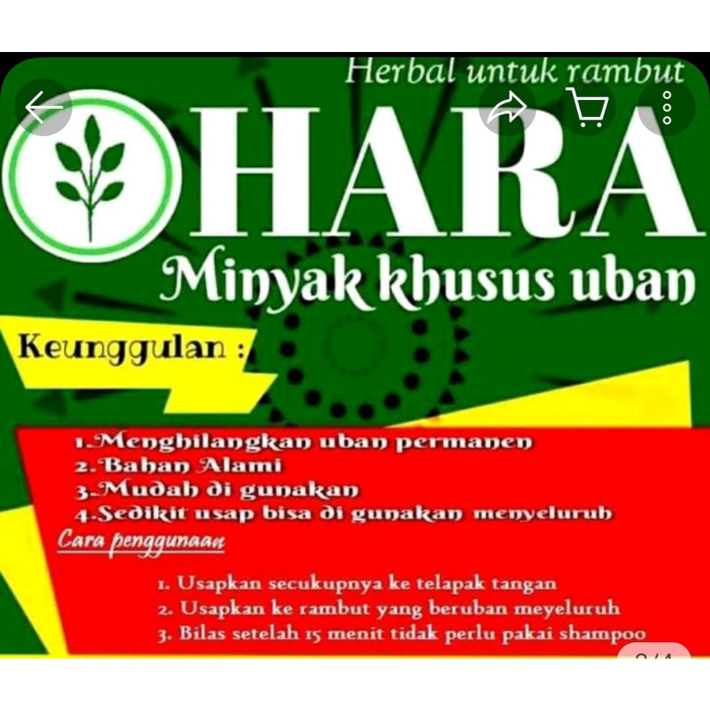 Minyak HARA Minyak ajaib Penghitam Uban Perawatan Rambut 100ml Anti Kusut, Menjaga Warna Rambut