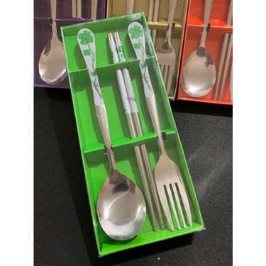 [BISA COD] PROMO Alat Makan Set Sendok Garpu Sumpit Stainless Aneka Motif Cantik Kekinian Peralatan Makan Alat Makan Korea Souvenir Acara Murah Terjangkau