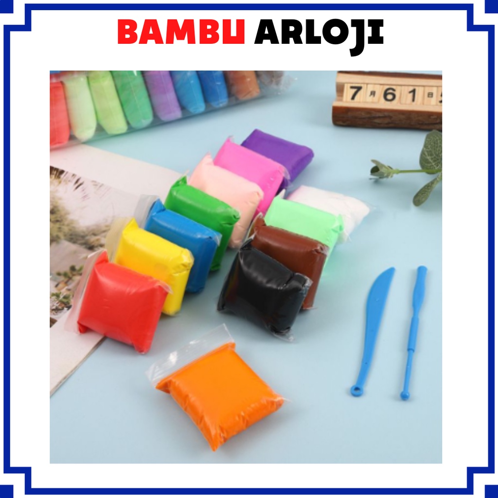 BAJ CLAY POLYMER MAINAN ANAK MAINAN EDUKASI SLIME PLAY DOUGH SOFT CLAY 1 SET ISI 12 PCS &amp; ALAT PEMBENTUK WARNA STIPPPA STIPPA STIPA SS186