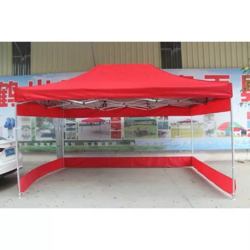 Tenda lipat matic premium ukuran 3x4,5 pakai dinding 3 sisi ket besi 1,2 water proof