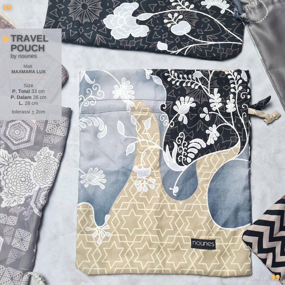 Nounes Pouch Travel Organizer Kantung Kain matt Maxmara Lux Motif 26 x28