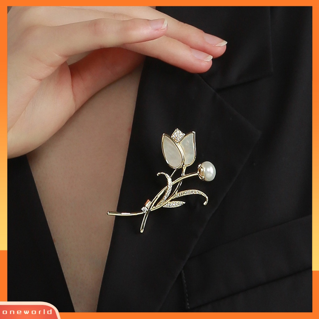 [WONE] Bros Pin Bentuk Tulip Manik Putih Hias Dekorasi Temperamen Pakaian Pencocokan Perhiasan Aksesoris Wanita Mutiara Berlian Imitasi Pin Untuk Pacaran