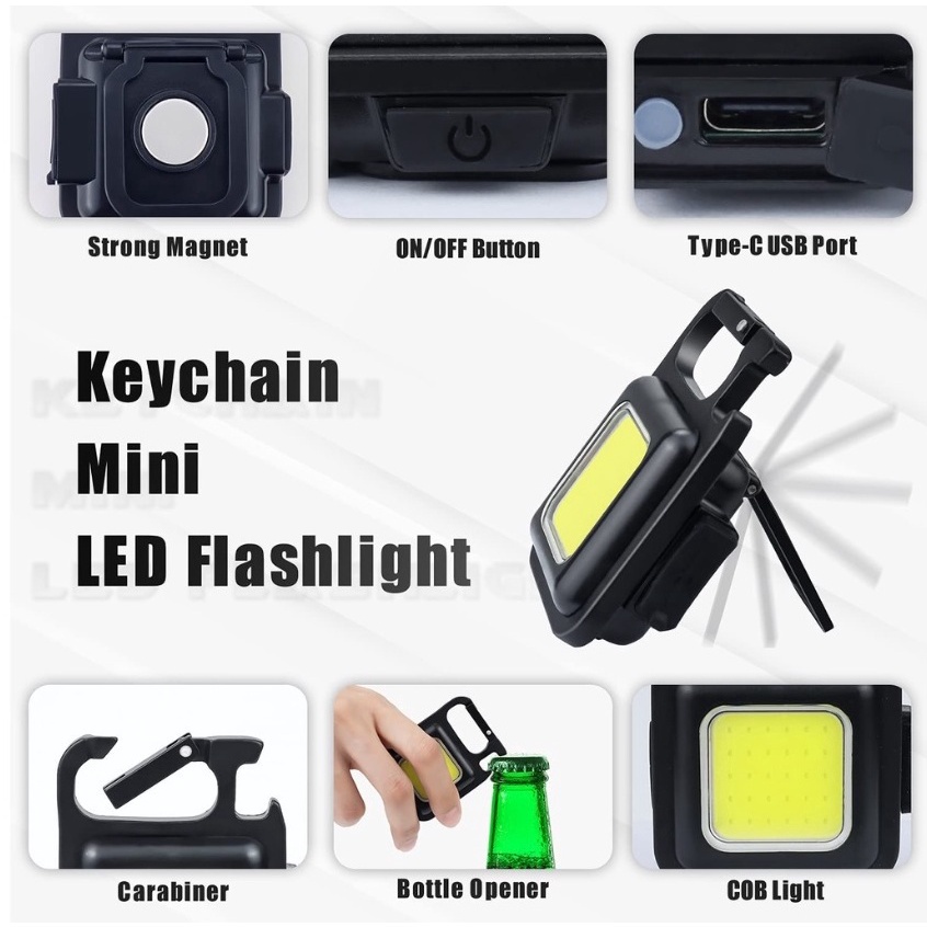 Lampu Senter Mini LED Gantungan + Magnet Super Terang Flashlight LED Portable Cas USB Charger Rechargeable Led Senter Saku Portabel Lampu Darurat ORIGINAL