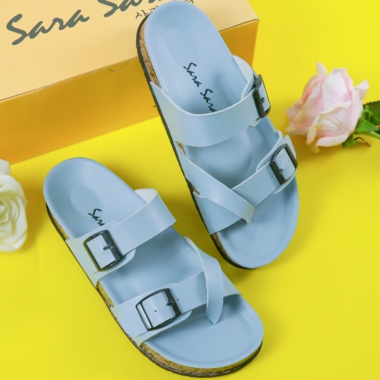 SARASARA YUK - Sandal Wanita Slop Casual Model Birken Sol Puyuh SARA SARA KELLY Sendal Selop Cewek Kulit Santai Strap Gesper Ban dua Empuk Size 36 37 38 39 40 Warna Pink Soft Anti Slip Premium Original Kekinian Terbaru Shoes ORI Mall Official Store