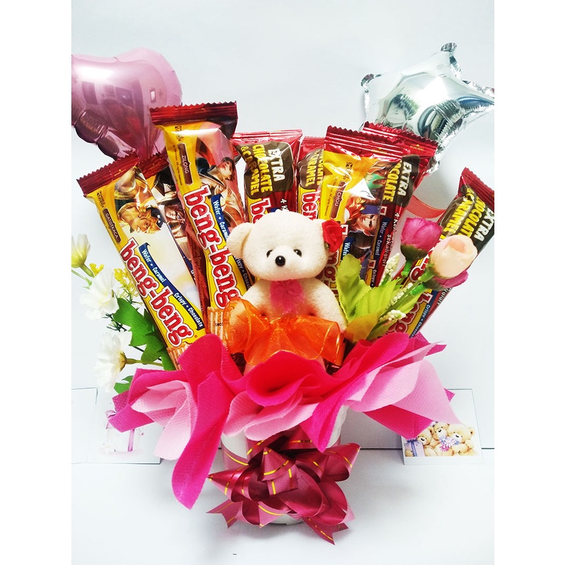 

Bouquet Buket Hampers Coklat Beng Beng Boneka Teddy Bear dan Balon