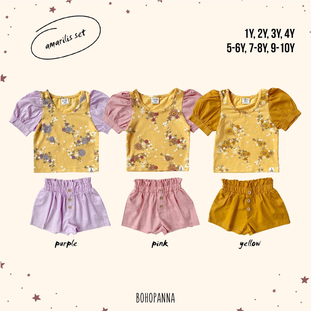 Bohopanna Amarilis Set 1-10 Tahun Setelan Fashion Bunga Anak Perempuan CBKS