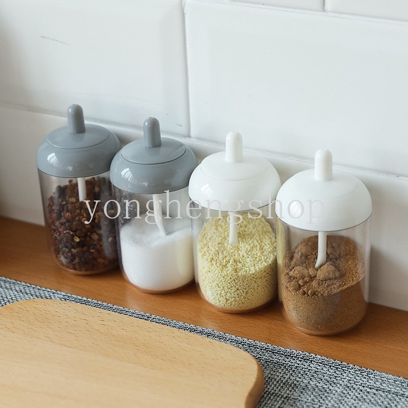 Botol Bumbu Bulat Dengan Sendok Garam Lada Bumbu Spice Jar Bahan Storage Bottles Kitchen Organizer