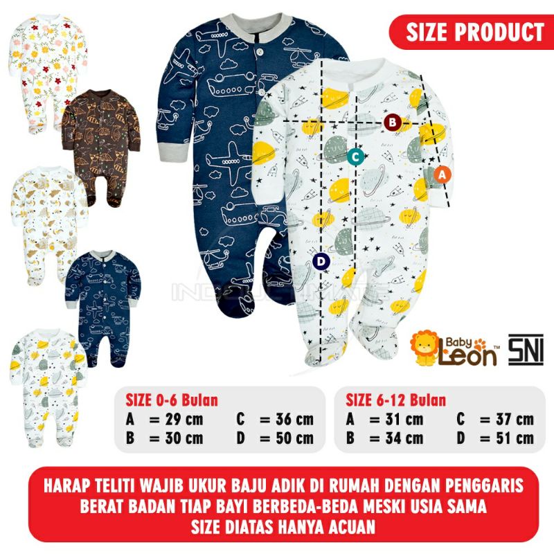 SNI BABY LEON Jumpsuite Kaki Tertutup Baju Tidur Bayi Jumper Bayi Usia 0-12 Bulan