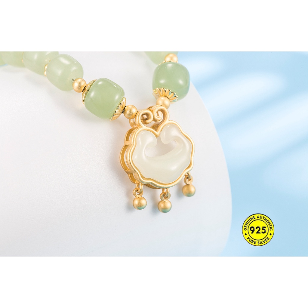 Birth Year Safety Lock Hetian Jade Double-Layer Gelang Untuk Wanita U1490