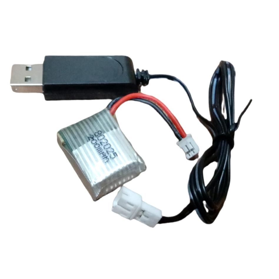 Kejutan Spesial Paket Kabel USB + Baterai Pesawat / Batrai DRONE LIPO 200mAh 3.7V Konektor JST PH2.0 2 PIN