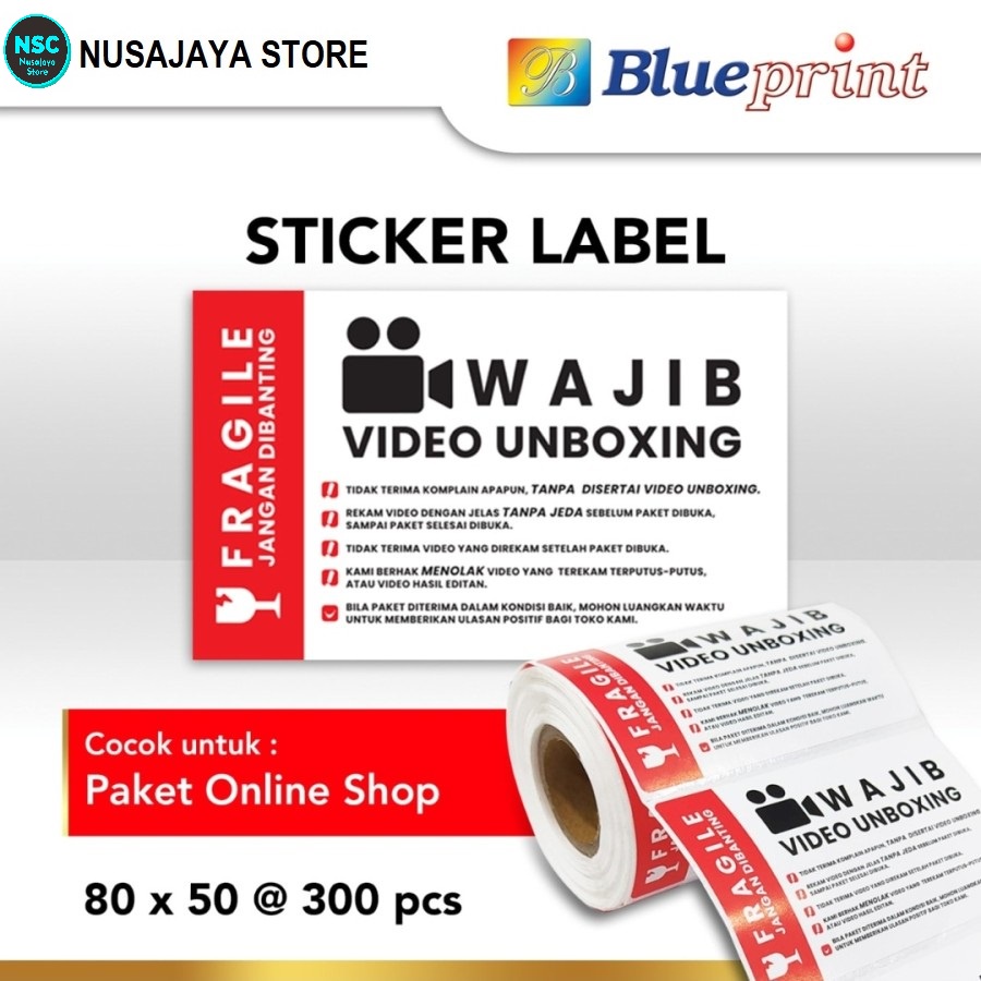 

FRAGILE Sticker label Barcode 80x50 isi 300Pcs BLUEPRINT