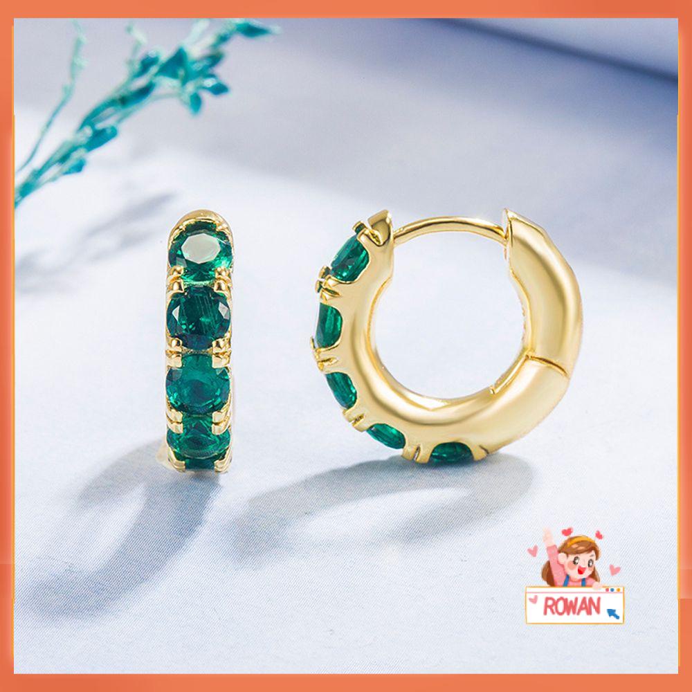 R-flower Emerald Green Hoop Earrings Hadiah Elegan Wanita Gadis Emerald Green Huggie Hoop Earrings