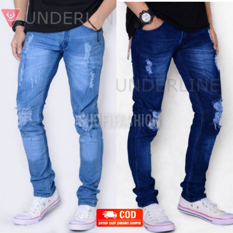 Celana jeans pris sobek ripped