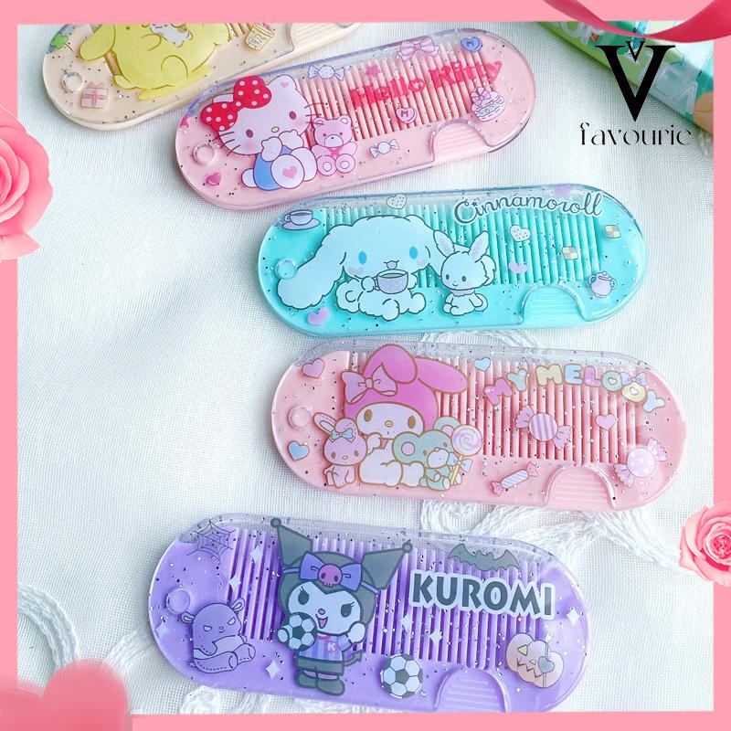 CODSisir Kecil Plastik  Kartun Lucu Lipat Portabel Sisir Poni  Kuromi Melody Cinnamoroll Kitty-FA