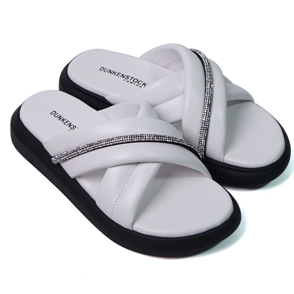 SARASARA YUK - Dunkenstock MONIC Sandal Wanita Silang Tinggi 4cm Size 36 - 40 Selop Tidak Licin Sendal Beleza Wedges Slop Birken Rumah Belleza 37 38 39 Warna White Putih Sara Sara Kekinian Premium Terbaru Shoes Ori Original Mall Official Store