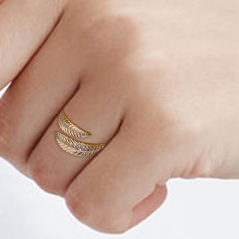 Baru Bermutu Tinggi Micro Zirkon Warna Emas Daun Adjustable Terbuka Cincin Korea Fashion Perhiasan Untuk Wanita Aksesoris Pesta Hadiah