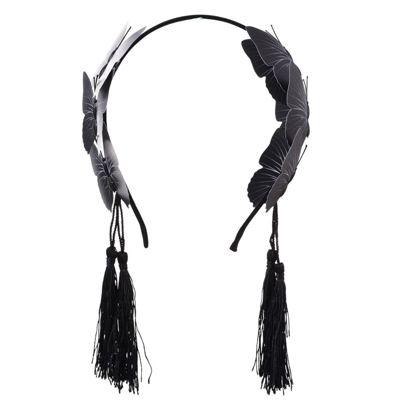 HBKH headband kupu-kupu hitam bleack butterfly kupu bando cosplay tassel lolita gothic