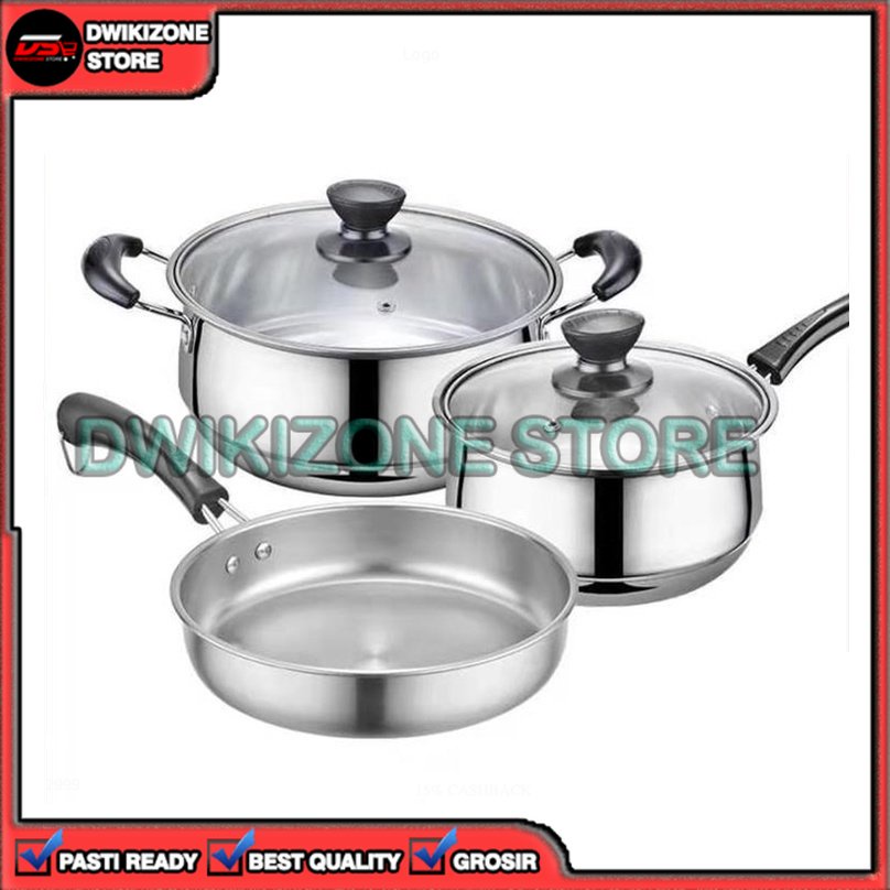 [DZS] PANCI SET 3 IN 1 STAINLESS STEEL POT ANTI LENGKET FRYPAN MILK PAN PANCI SUSU SET