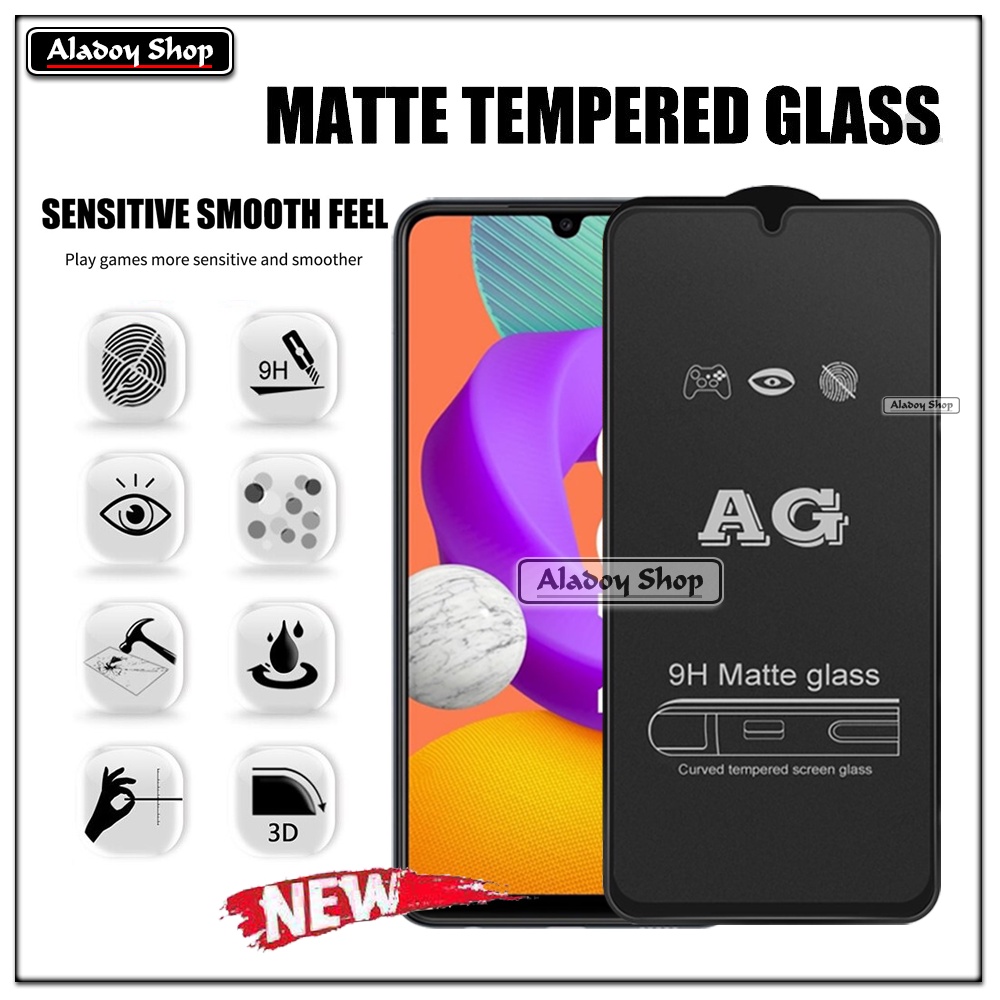 aket 3IN1 Tempered Glass Layar Matte Anti Glare Samsung M22/M32 Free Tempered Glass Camera dan Skin Carbon