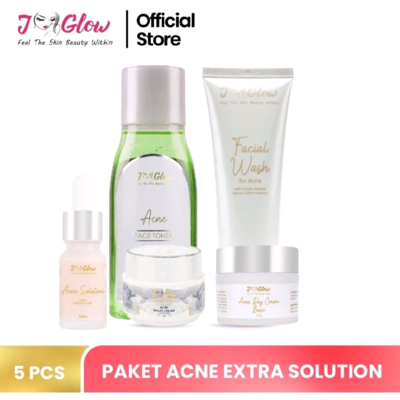 skincare JGLOW Paket Acne extra solution sulfur serum 5 pcs best seller, skincare ampuh untuk jerawa