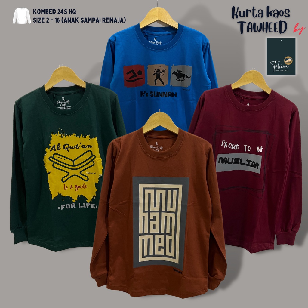 Kaos Kurta Anak Laki-Laki dan Remaja Lengan Panjang Tabina Seri Tawheed Pekat usia 2 hingga 16 tahun