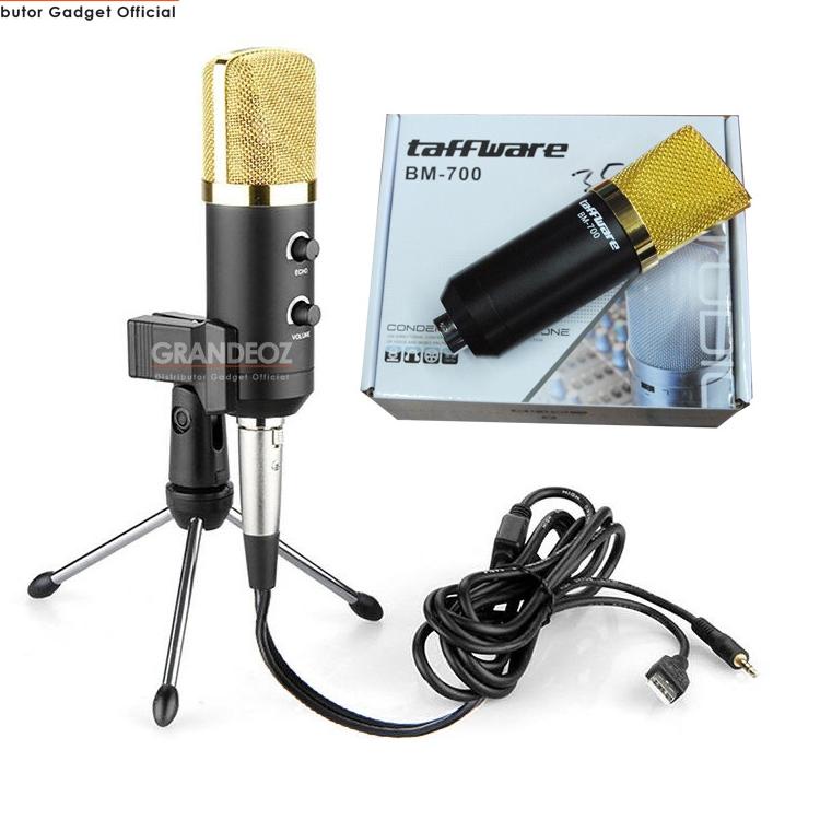 ⇿ TaffSTUDIO BM 700 Mikrofon 3.5mm Kondenser Studio dengan Shock Proof USB Mount BM700 Mic BM-700 Co