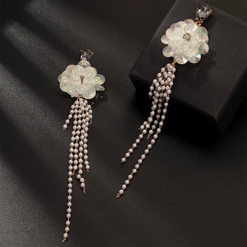Fancyqube Geometris Ganda Mutiara Berlian Imitasi Anting Untuk Wanita Bijoux Golden Panjang Rumbai Menjuntai Earrings Statement Jewelry