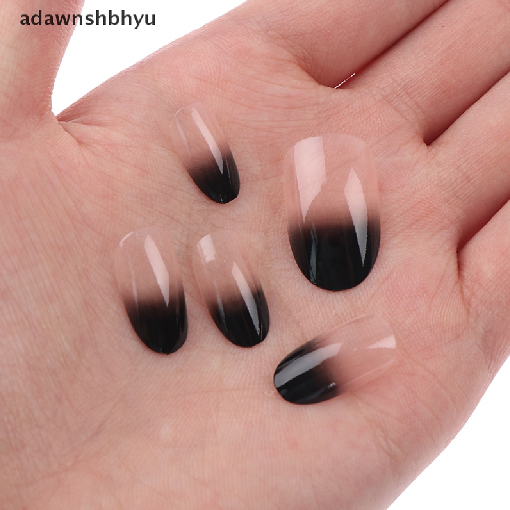 Adawnshbhyu 24Pcs Buatan Hitam Gradien Kuku Palsu Full Cover Extension Tips Dengan Lem ID
