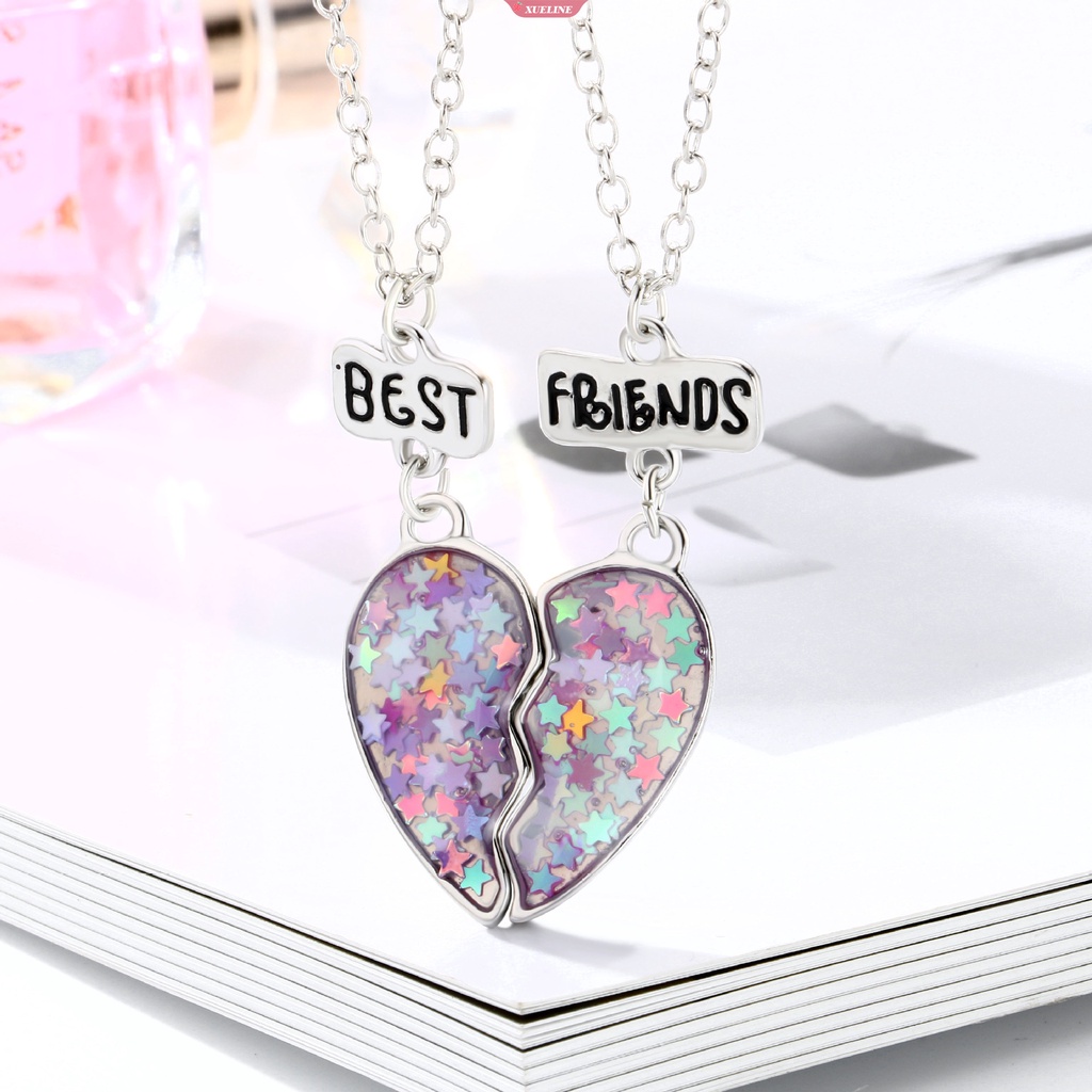 Liontin Payet Berbentuk Hati best friend Kalung Persahabatan bestie Lucu Untuk Teman Perempuan 2buah/set [ZXL]