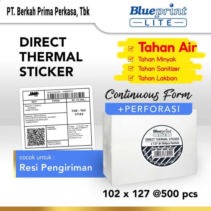 

Stiker Direct Thermal Sticker Label Resi Blueprint Lite 102X127 Mm 500Pcs Cf