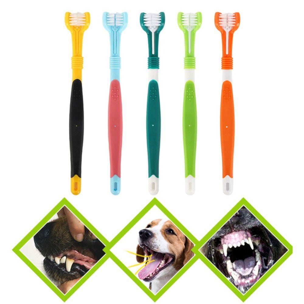 Solighter 2pcs Pet 3 Sisi Sikat Gigi Sehat Menghilangkan Karang Gigi Tahan Lama Safety Silicone Finger Brush