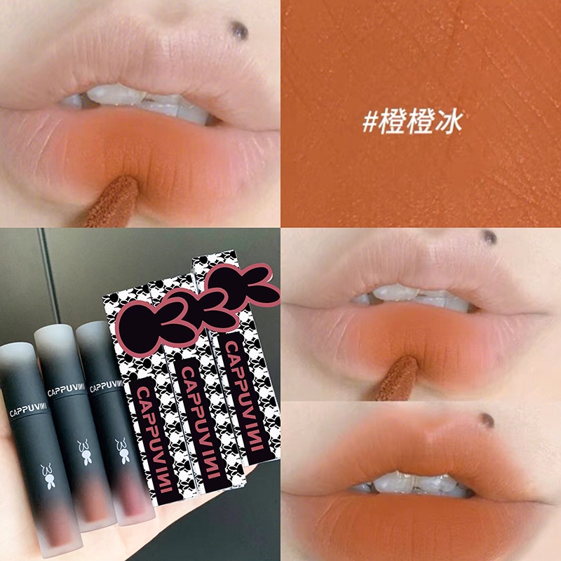 Cappuvini Matte Lip Glaze Dark Series Lipstick Warna Gelap Cappuvini Lipstick Matte Velvet Lip Gloss Waterproof Tahan Lama-04 ORANGE TEA