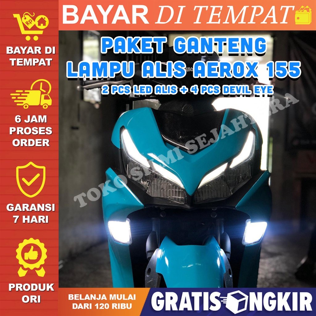 FULL SET LAMPU ALIS AEROX 155 BONUS DEVIL EYE TIDAK BERBINTIK BONUS DEVIL EYE LAMPU HEADLAMP VARIASI