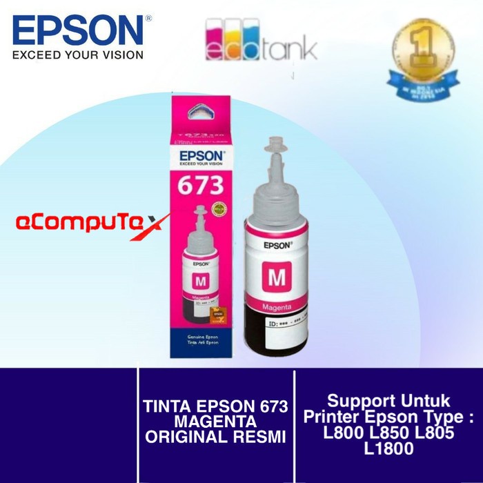 TINTA EPSON 673 MAGENTA T673 MERAH ORIGINAL RESMI FOR L800 L850 L1800