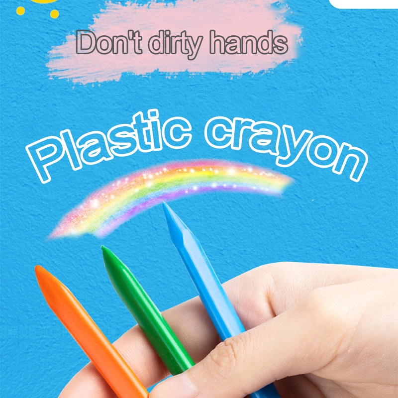 COD❤️Krayon Sekolah Plastic Crayon 6/12/24 Warna Cerah Bentuk Segitiga Ergonomis Tidak Beracun Bisa Dicuci Pena Stationary