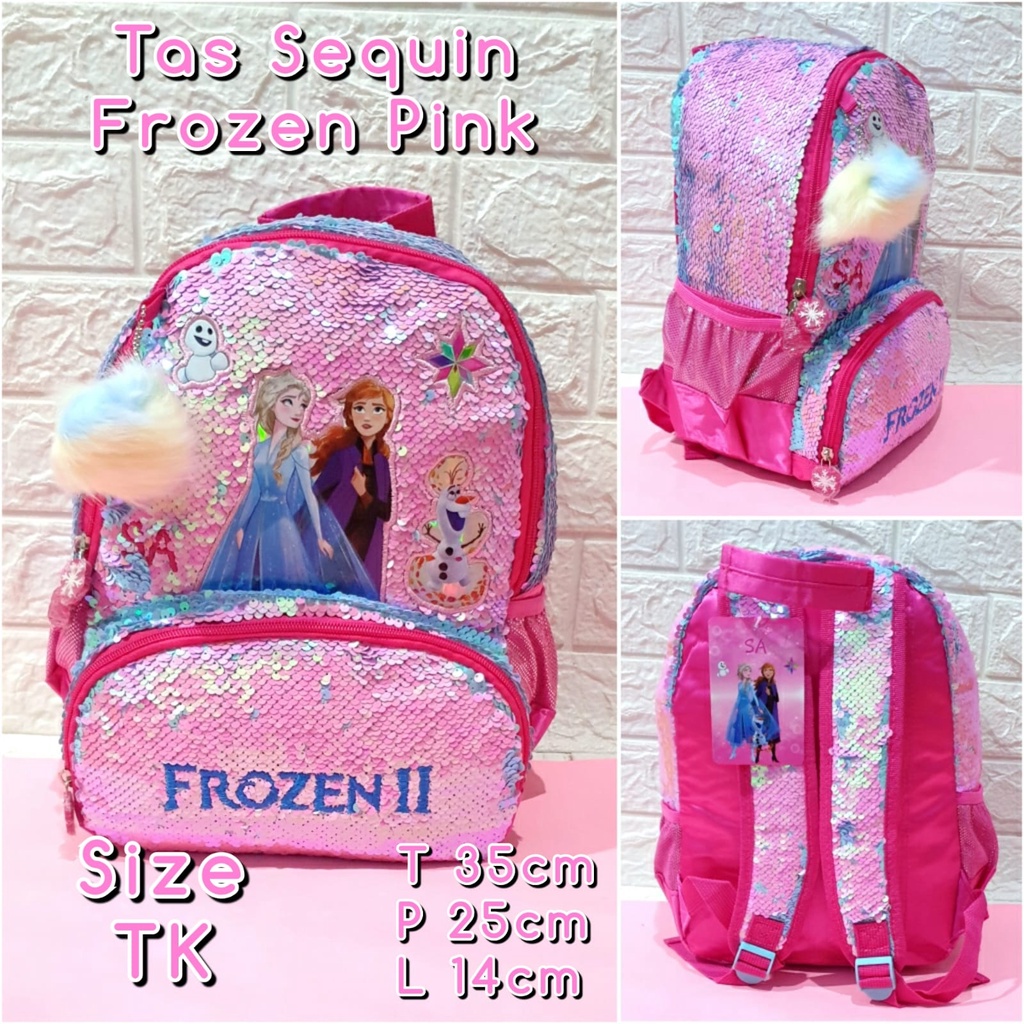 Tas Sekolah Ransel Anak TK dan SD Motif Sequin Pink LOL dan Unicorn Backpack Anak Perempuan