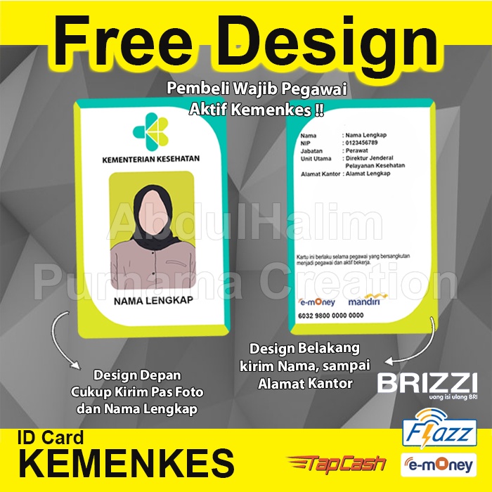 IDCard Kemenkes ID Card Kementerian Kesehatan Cetak 2 sisi bisa emoney etoll tapcash flazz