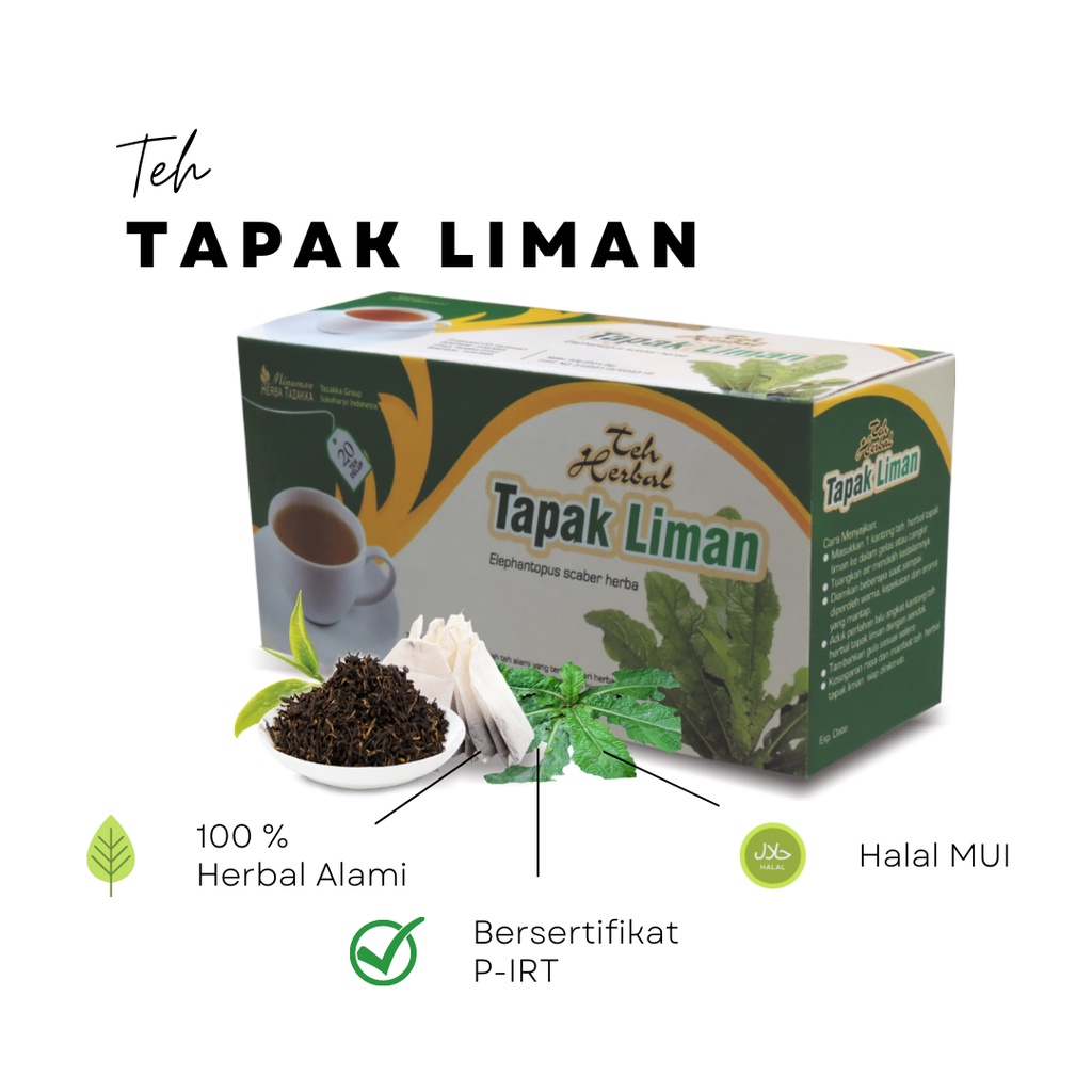 

TEH DAUN TAPAK LIMAN Tazakka Original Halal Isi 20 Kantung Celup Tea Bag Obat Liver Anti Kanker Minuman Kesehatan Herbal Antiradang