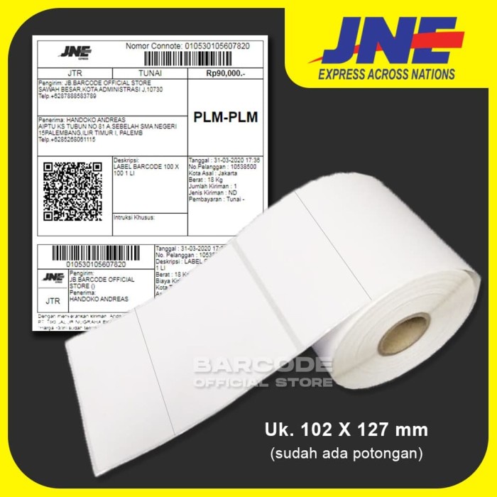

Label Barcode Resi JNE Wahana POS 102x127mm 1 Line 500 pcs ( Thermal )