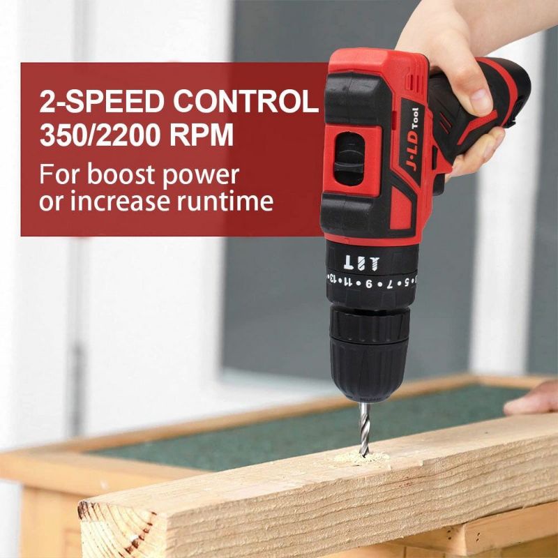 ￼JLD 12V brushless mesin bor baterai cordless drill bisa cod  bor Baterai Li-ion 2x 1,5Ah, 28-50N.M,