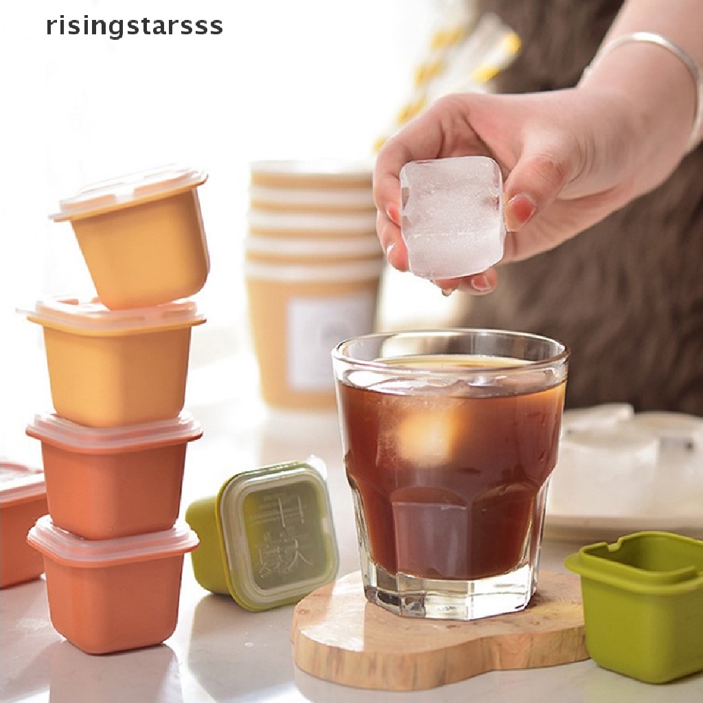 Rsid Span-new Square Ice Cube Maker Silicone Cetakan Es Nampan Dengan Tutup Reusable Ice Box Frozen Kotak Es Batu Untuk Freezer Minuman Whisky Wine Jelly