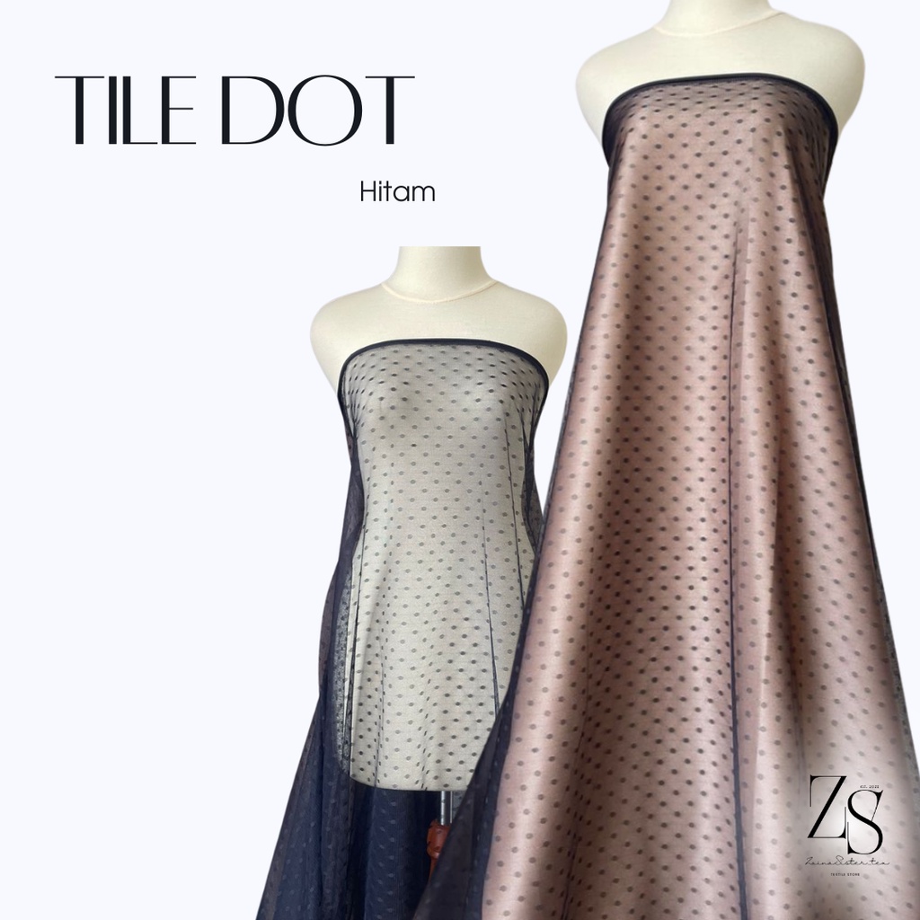 Bahan Kain Tile Tille Tule Tulle Dot Dotty Warna Hitam Black