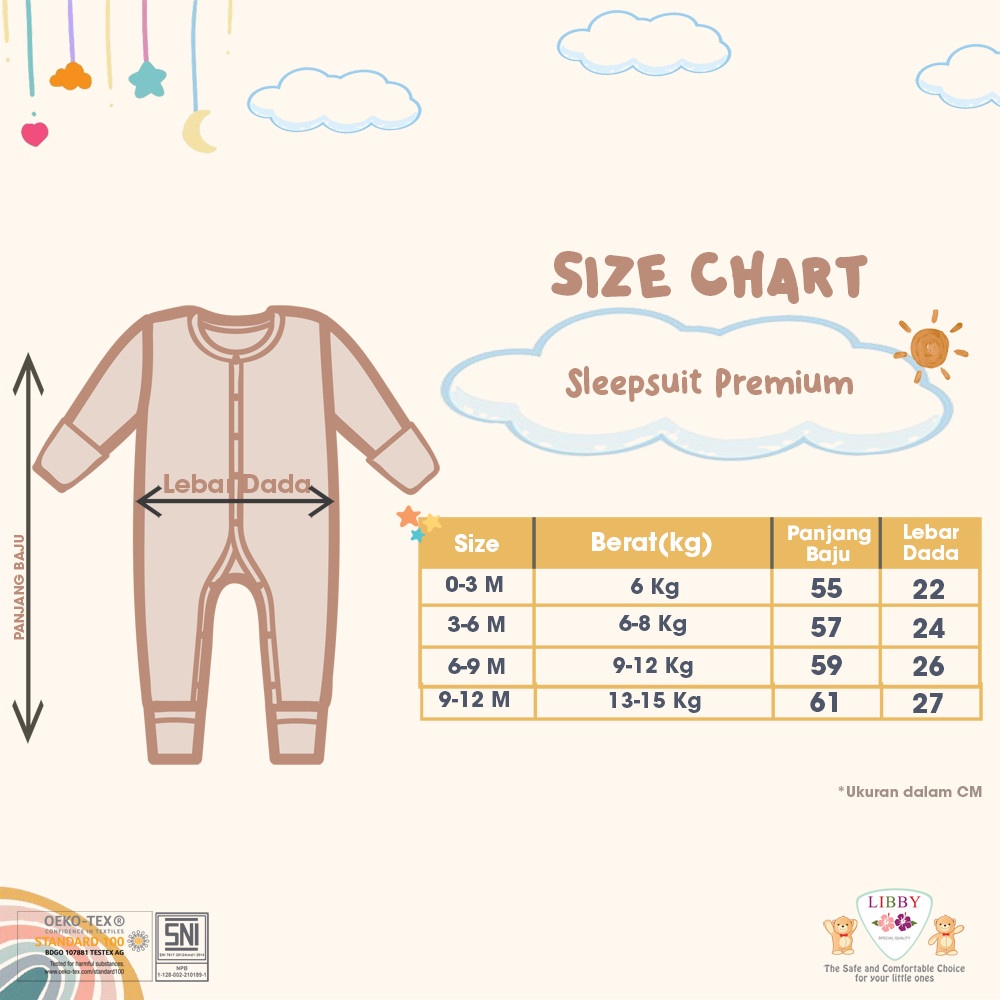 LIBBY Premium Sleepsuit Motif Boy 0-12 Bulan / Baju Tidur Baby Motif