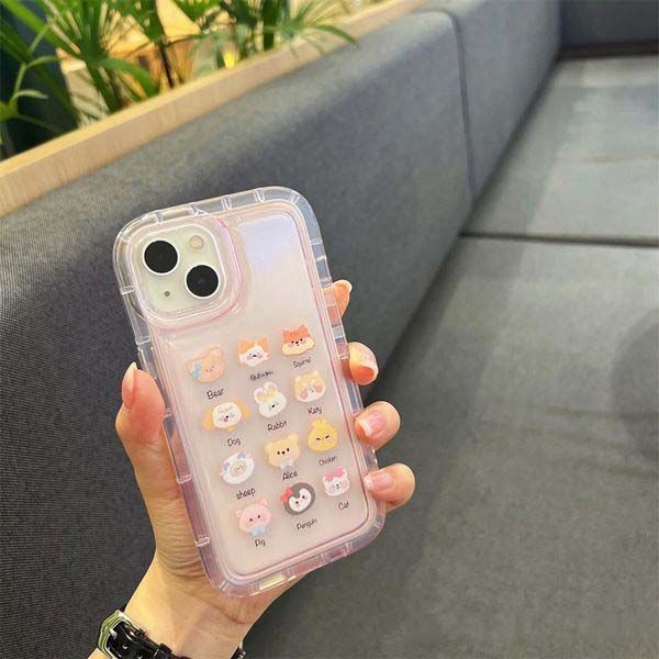 IPHONE Casing Ponsel Transparan Lembut Hewan Lucu Kompatibel Untuk Iphone14 13 12 11 Pro XS Max X XR Casing Tahan Guncangan7 8 6 6S Plus Cover TPU